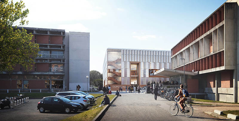 Bâtiment Rempart : parvis EST et entrée