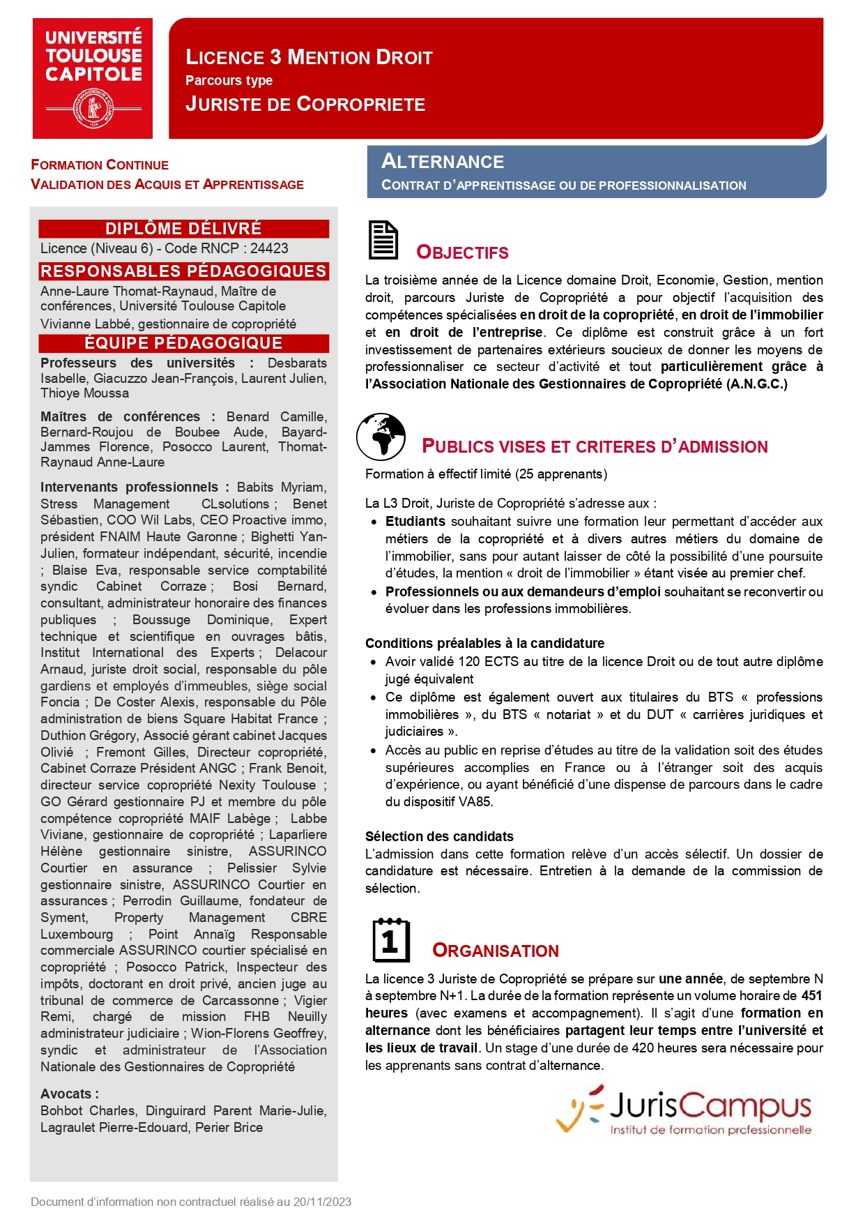 1ère page L3 juriste copro Alternance