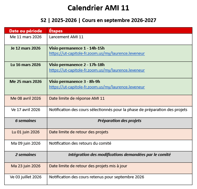 Calendrier AMI11