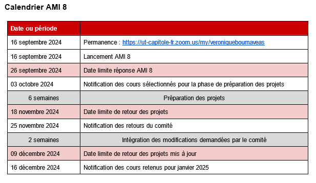 Calendrier AMI 8