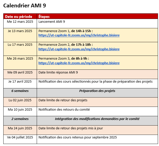 Calendrier AMI 9