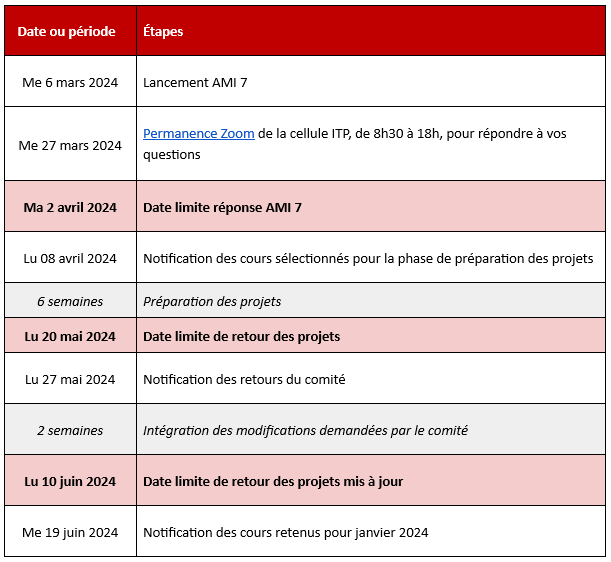 Calendrier AMI 7