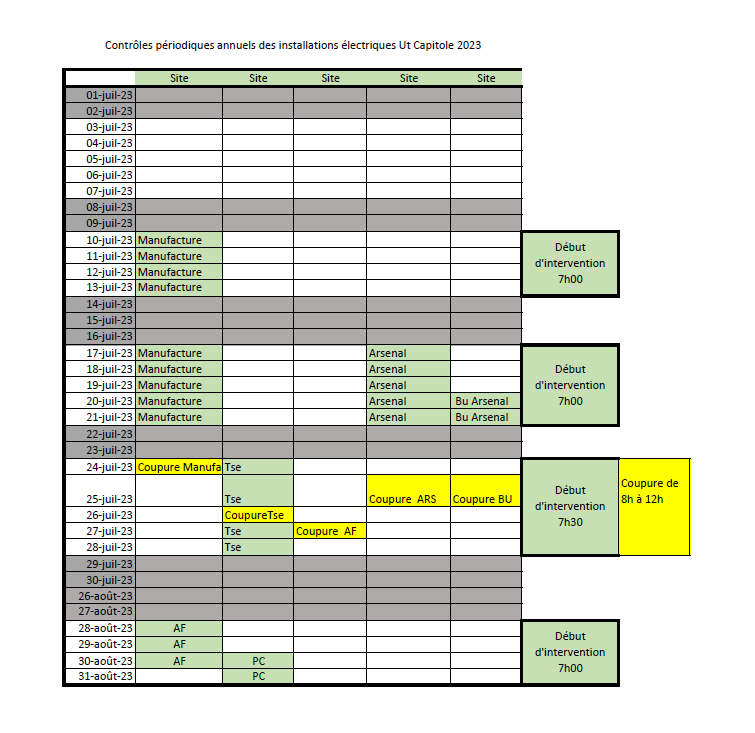 Calendrier des contrôles des installations électriques