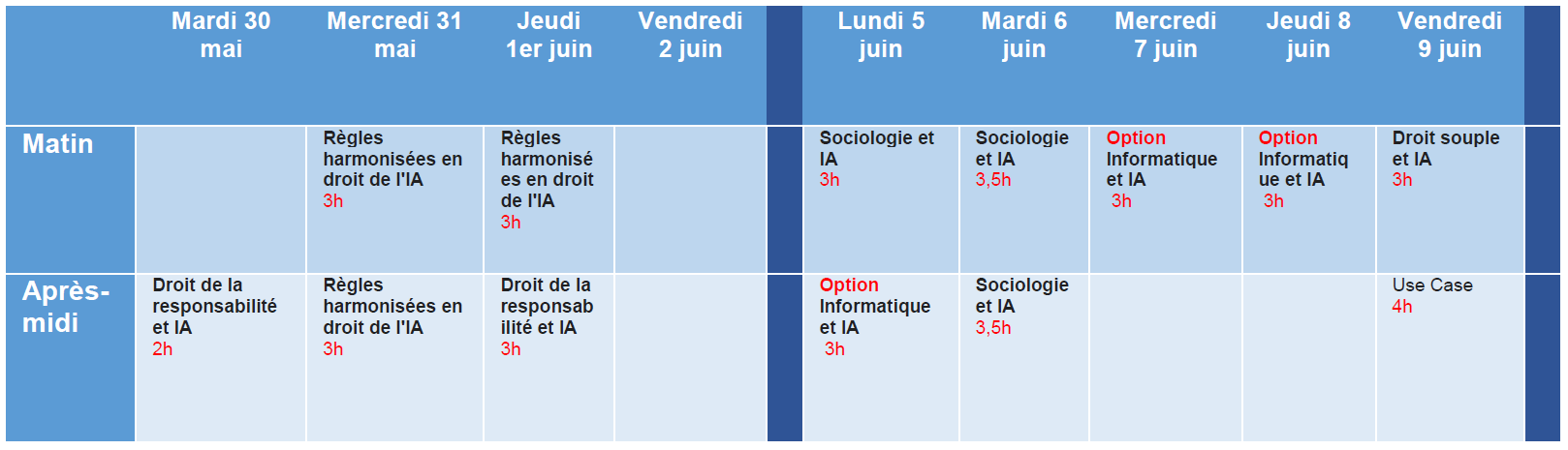 Calendrier prévisionnel - école de printemps