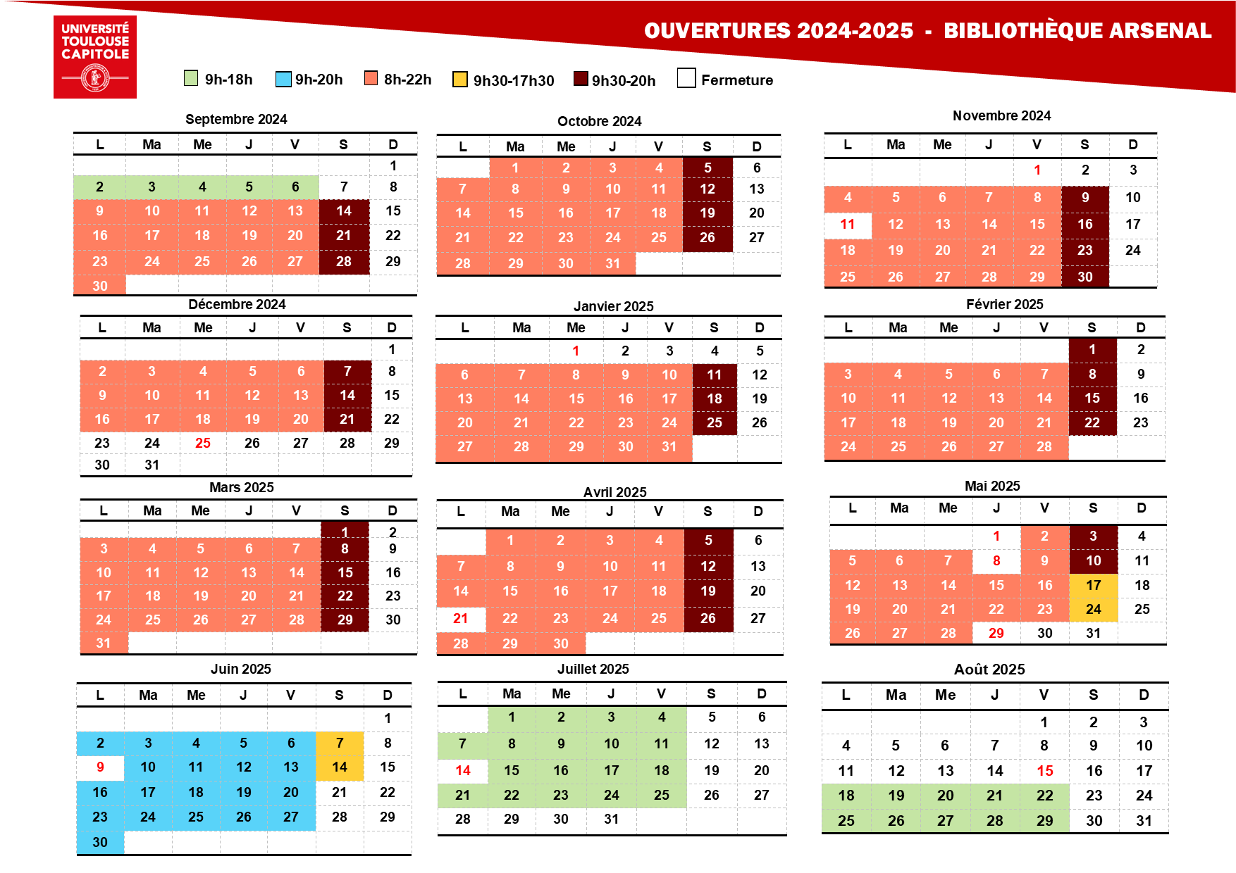 Horaires Arsenal 2024-2025