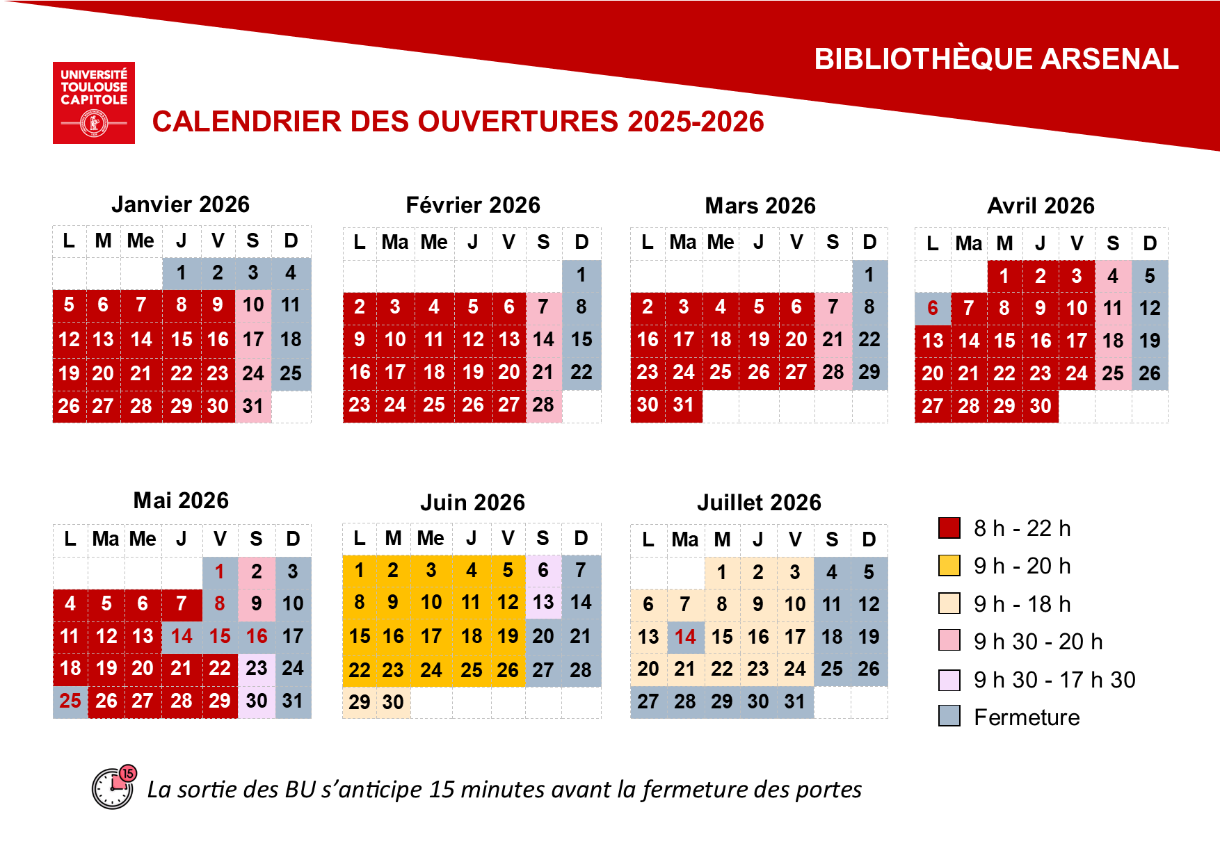 Horaires Arsenal S2 2026