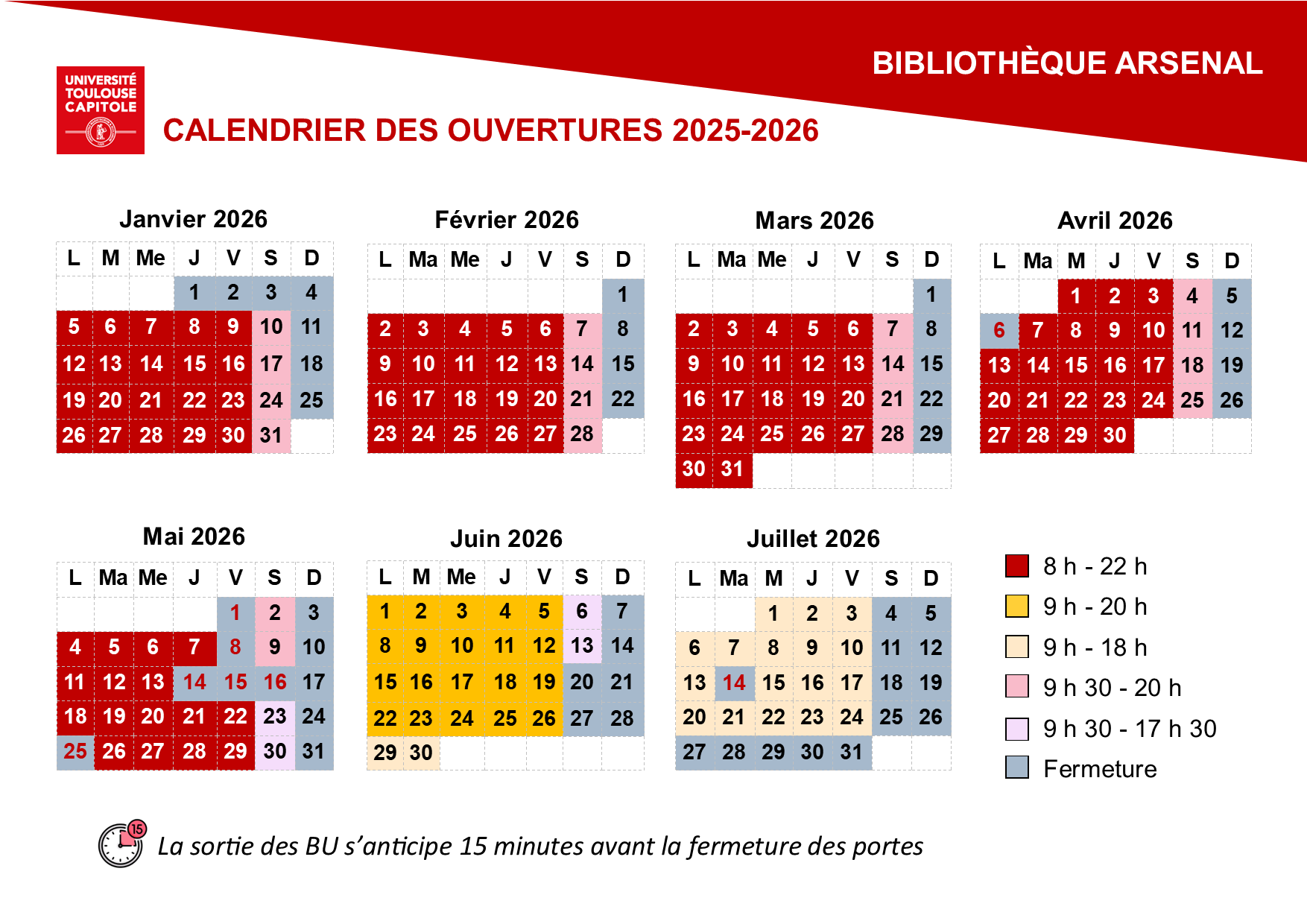 Horaires Arsenal S2 2026