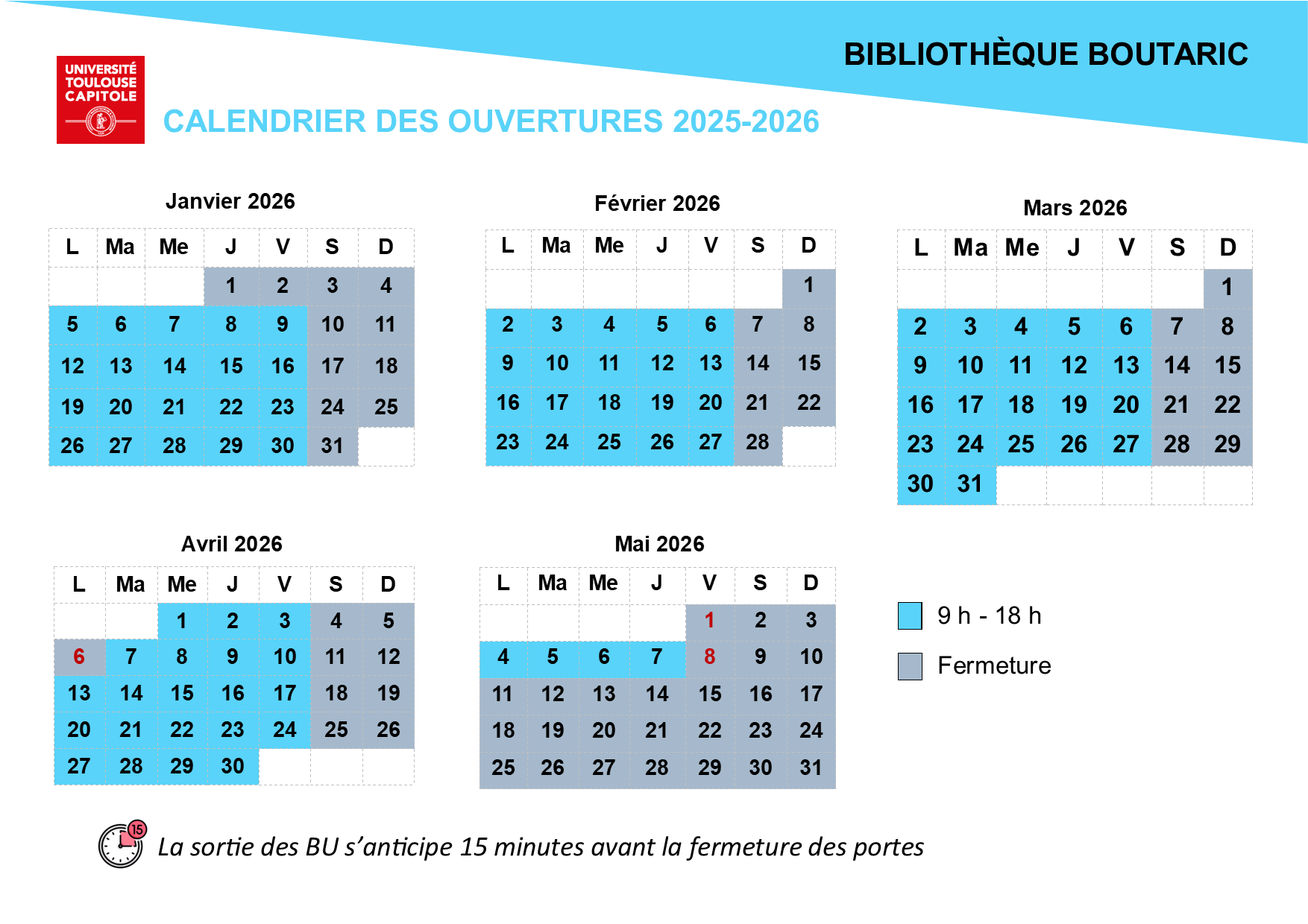 Horaires Boutaric S2 2026
