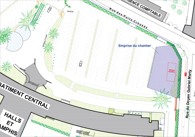 Installation de structures modulaires sur le parking de l'Arsenal