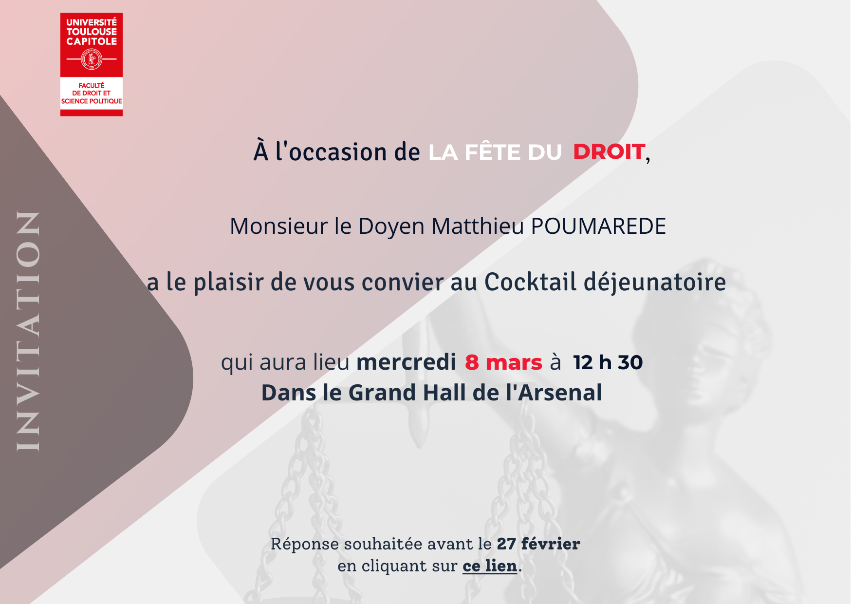 invitation au cocktail déjeunatoire de la fête du Droit 2023