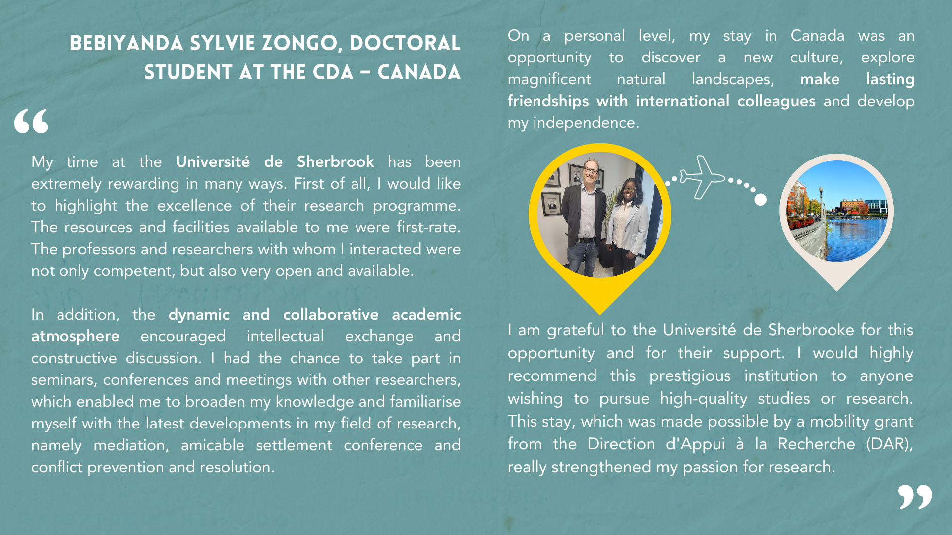 Testimonial from Bebiyanda Sylvie Zongo, doctoral student at the CDA